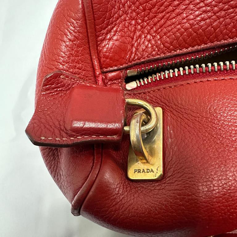 PRADA Vintage Leather Nappa Shoulder Hand Bag Purse Red