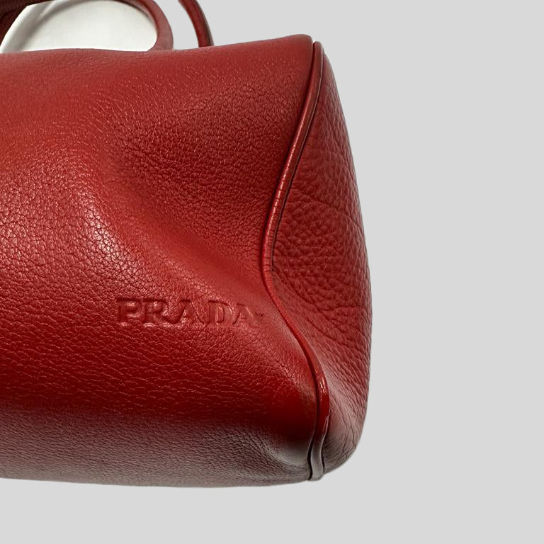 PRADA Vintage Leather Nappa Shoulder Hand Bag Purse Red