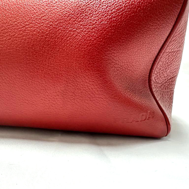 PRADA Vintage Leather Nappa Shoulder Hand Bag Purse Red