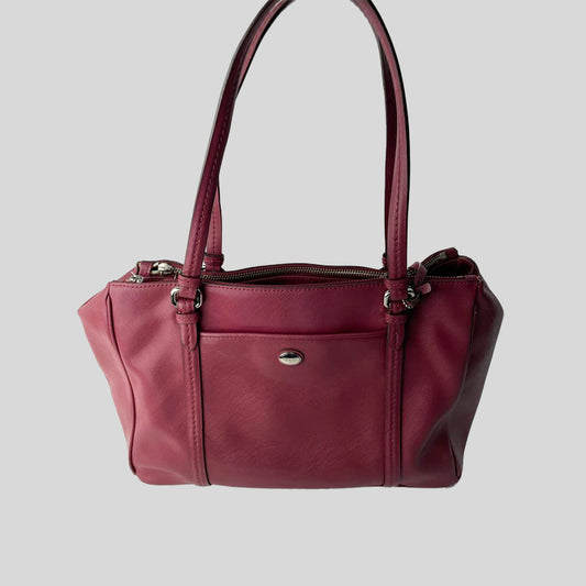 Coach Peyton Leather Double Zip Carryall Bag Purse Berry Pink