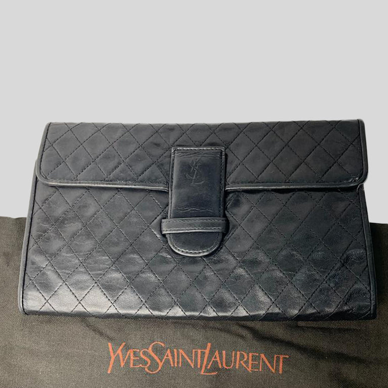 YSL Yves Saint Laurent Clutch Bag Second Bag logo Black 10x5.25in 26x14.5cm