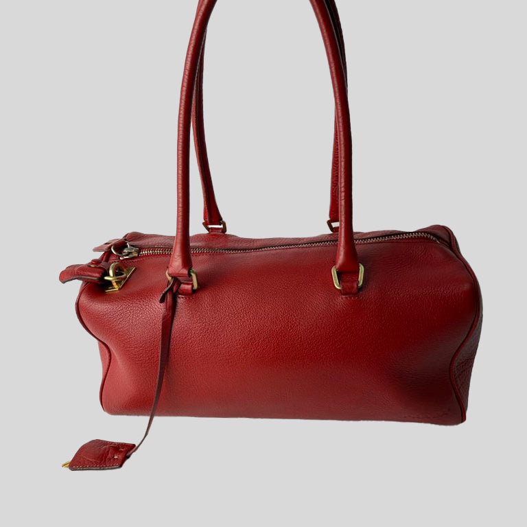 PRADA Vintage Leather Nappa Shoulder Hand Bag Purse Red