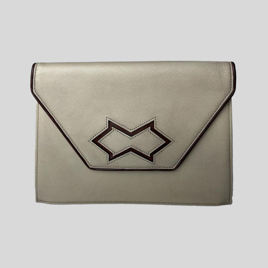 Authentic YVES SAINT LAURENT Clutch Hand Bag Purse Leather Beige