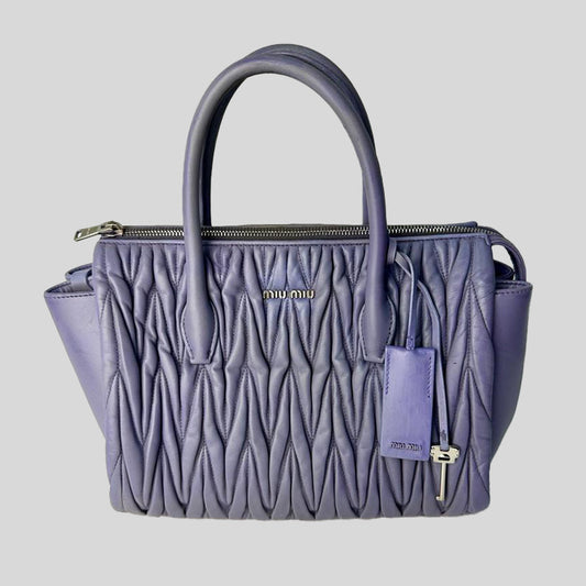 Authentic Miu Miu Blue Nappa Leather Maletasse Tote Bag With Long Strap