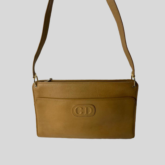 Christian Dior Shoulder Bag Leather Beige