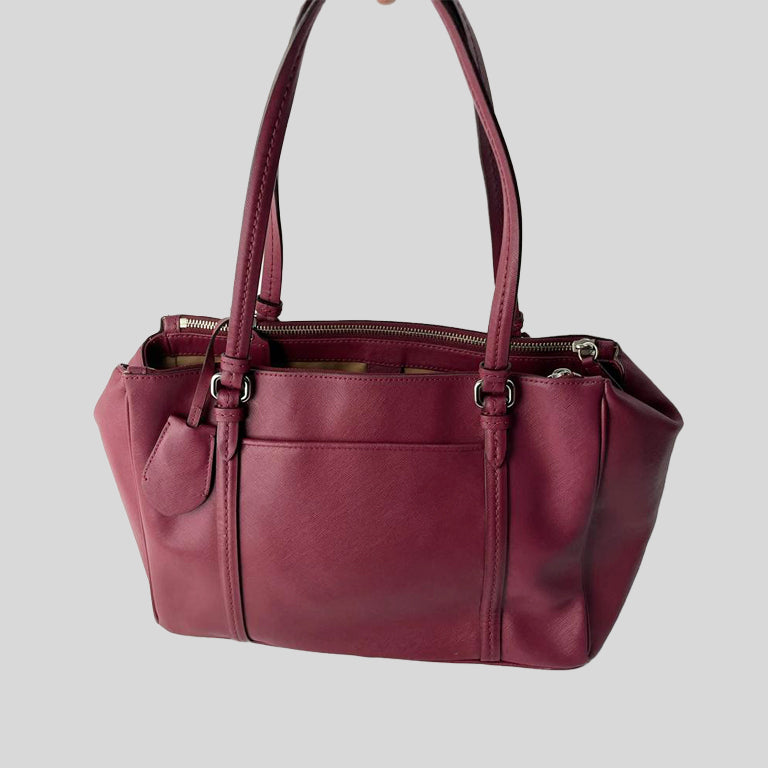 Coach Peyton Leather Double Zip Carryall Bag Purse Berry Pink