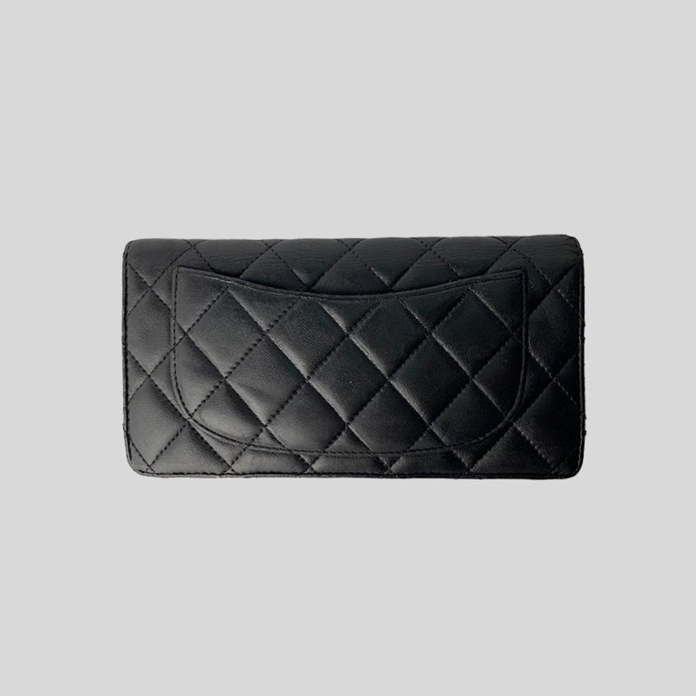 CHANEL Lambskin Quilted 2-fold longwallet Leather Black Silver