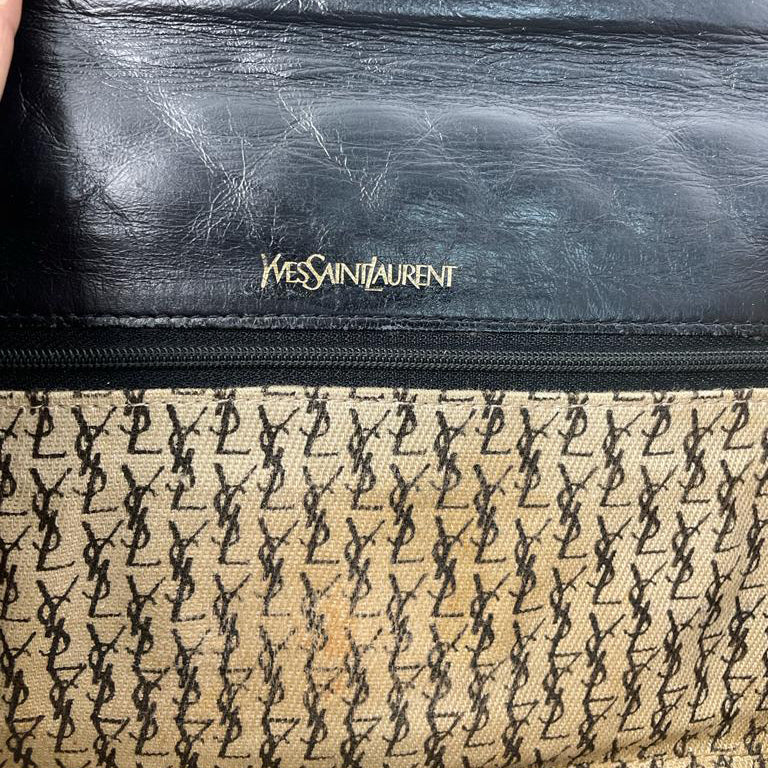 YSL Yves Saint Laurent Clutch Bag Second Bag logo Black 10x5.25in 26x14.5cm