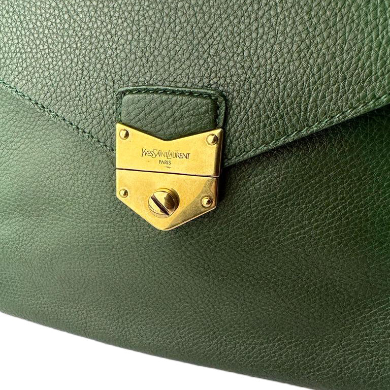 YVES SAINT LAURENT Green Leather Maxi Flap Bag