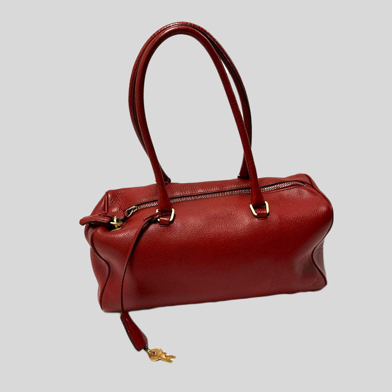 PRADA Vintage Leather Nappa Shoulder Hand Bag Purse Red